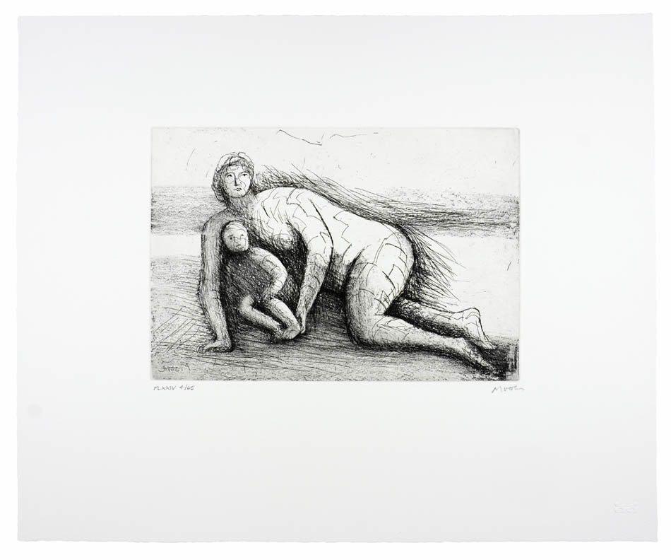 Henry Moore, Plate XXIV, Mother and Child, 1983, etching, aquatint, drypoint, signed by the artist, from the edition of 65, on Arches wove paper 