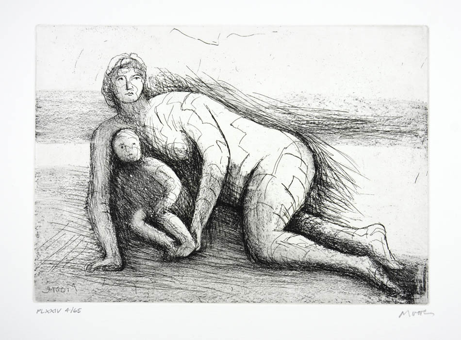 Henry Moore, Plate XXIV, Mother and Child, 1983, etching, aquatint, drypoint, signed by the artist, from the edition of 65, on Arches wove paper 