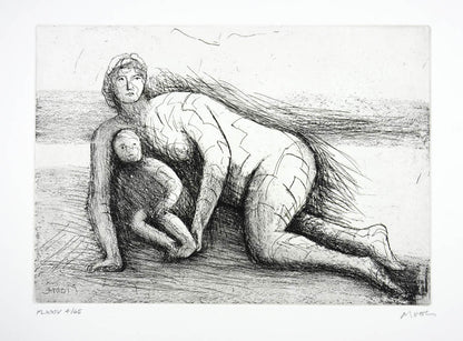 Henry Moore, Plate XXIV, Mother and Child, 1983, etching, aquatint, drypoint, signed by the artist, from the edition of 65, on Arches wove paper 