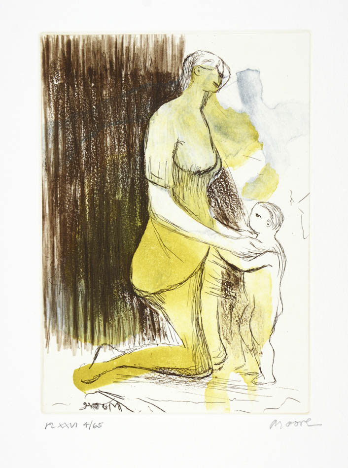 Henry Moore, Plate XXVI, Mother and Child, 1983, etching, aquatint and roulette printed in colours, signed by the artist, from the edition of 65, on Arches wove paper