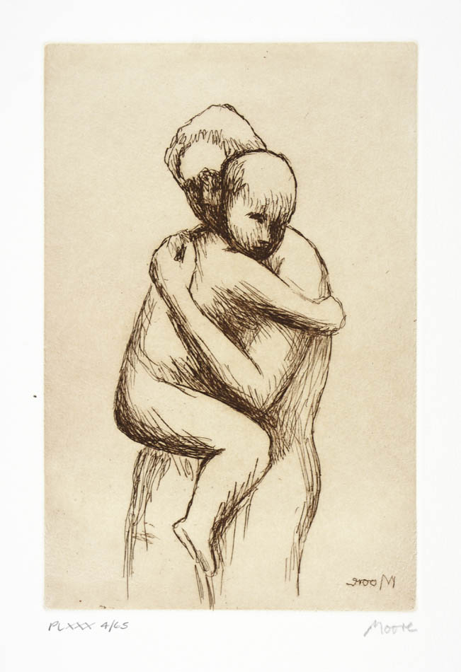Henry Moore, Plate XXX, Mother and Child, 1983, etching, signed by the artist, from the edition of 65, on Arches wove paper
