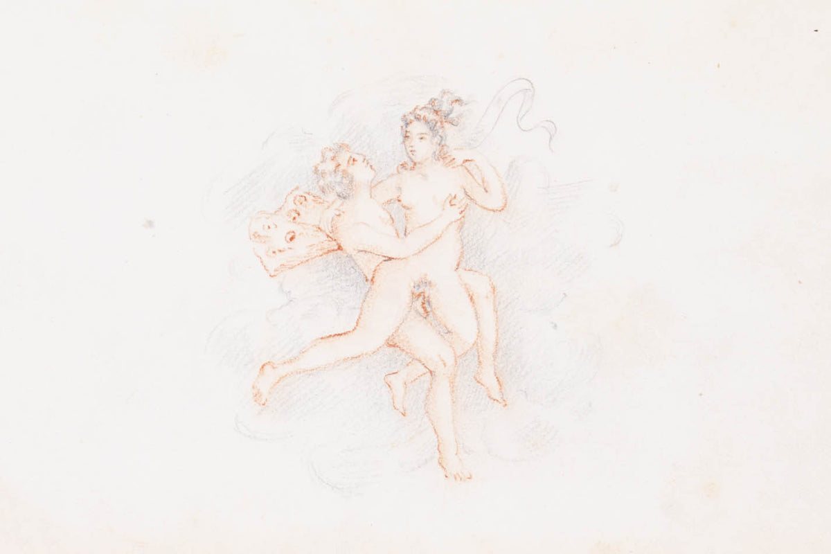 Album with 23 partly hand-coloured erotic drawings. Richly gilt binding.