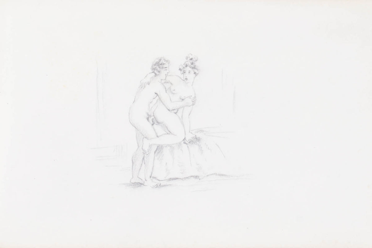 Album with 23 partly hand-coloured erotic drawings. Richly gilt binding.