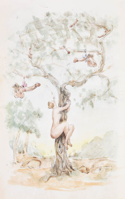 Album with 23 partly hand-coloured erotic drawings. Richly gilt binding.