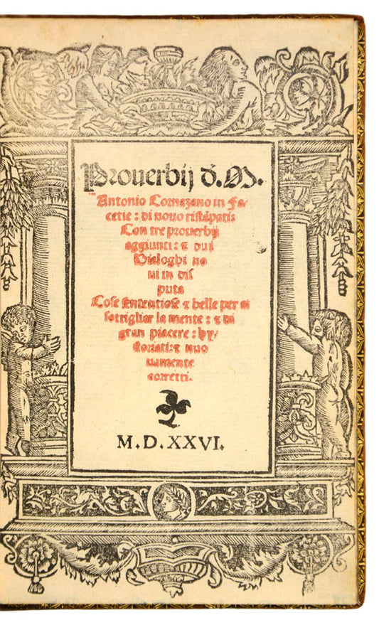 Scarce early edition based on Cornazano's collection of tales, with 17 pictorial woodcuts, ttile within architectural border.