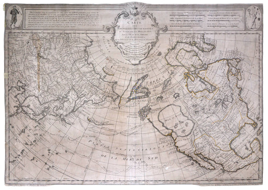 Carte des Nouvelles Decouvertes au Nord de la Mer du Sud, tant à l'Est de la Siberie et du Kamtchatka, Qu'a l'Ouest de la Nouvelle France