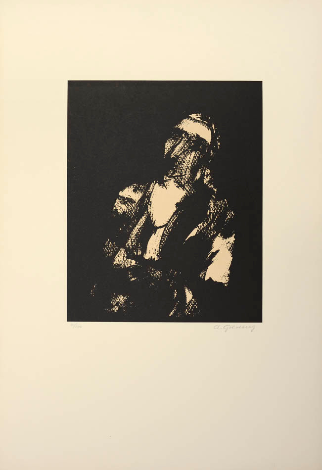 A rare suite of ten duo-tone prints in pink wash by Goldberg in his characteristically dark and sparse style.
