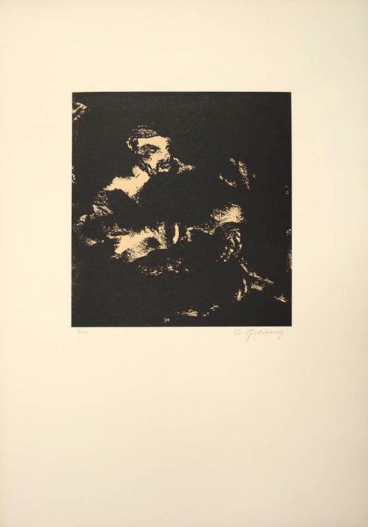 A rare suite of ten duo-tone prints in pink wash by Goldberg in his characteristically dark and sparse style.