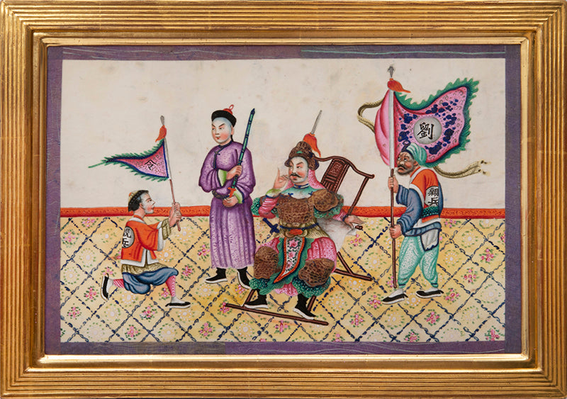 Large format album of 11 scenes showing rich Chinese interiors and fine costumes - this album of especially large format, watercolour & gouache on pith.