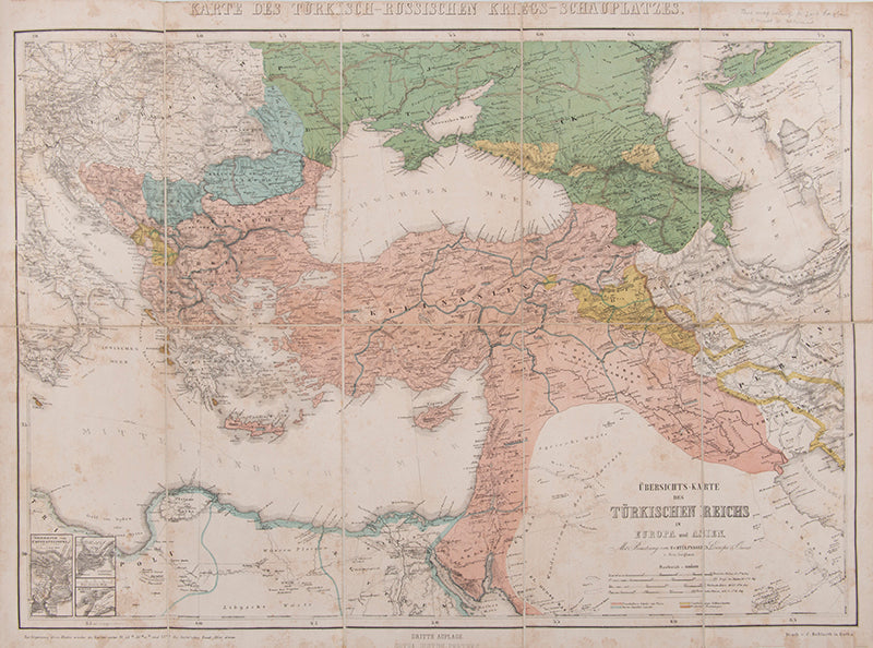 Lord Raglan's copy of Übersichts-Karte des Türkischen Reichs in Europa und Asien, a partially coloured folding map