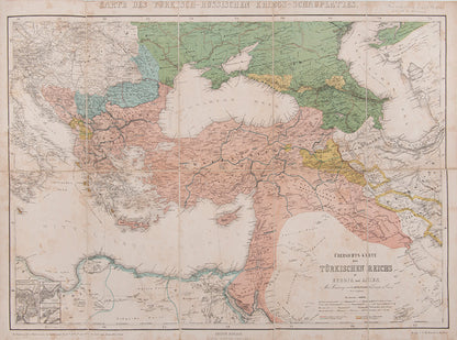 Lord Raglan's copy of Übersichts-Karte des Türkischen Reichs in Europa und Asien, a partially coloured folding map