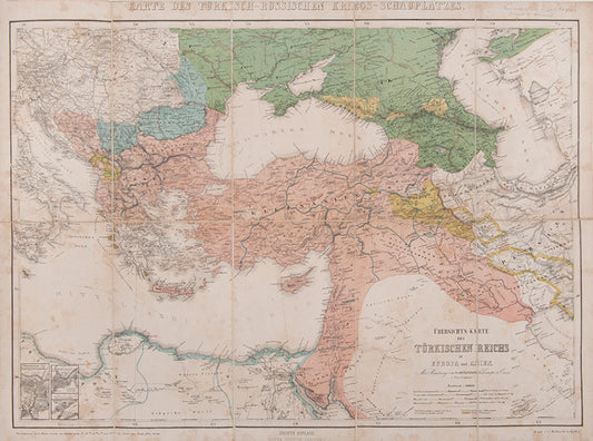 Lord Raglan's copy of Übersichts-Karte des Türkischen Reichs in Europa und Asien, a partially coloured folding map