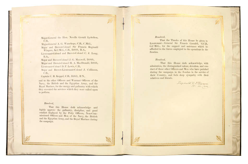 Printed on vellum and bound in the finest morocco, a tribute to the participants in the capture of Khartoum, including Kitchener, in the Nile Campaign 1896