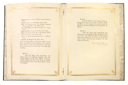Printed on vellum and bound in the finest morocco, a tribute to the participants in the capture of Khartoum, including Kitchener, in the Nile Campaign 1896