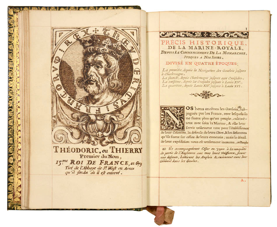 Unique manuscript in style of book on the French Navy, presented from the author to Louis XVI and from the King to Marie-Antoinette. An exceptional work.