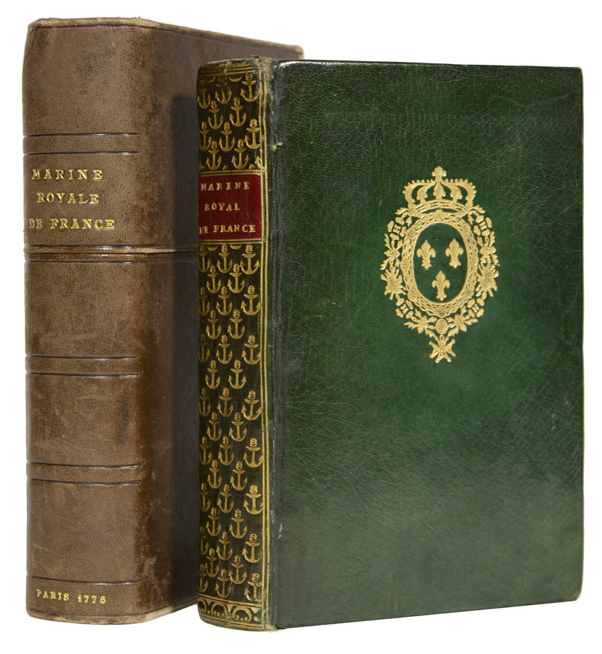 Unique manuscript in style of book on the French Navy, presented from the author to Louis XVI and from the King to Marie-Antoinette. An exceptional work.