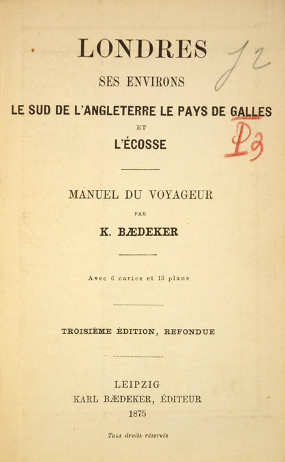 A very rare early French edition. Londres was only published in French between 1866-1913 and all editions are fairly scarce. This title also includes an excursion to Scotland.
