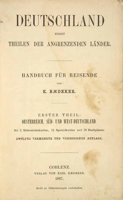 This series was first published in 1851 and ran until 1870 when it was superseded by the title Süd-Deutschland and Oesterreich in 1872.