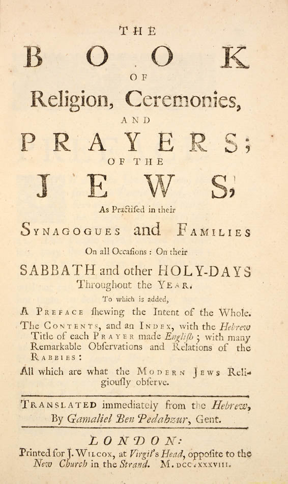 Abraham Mears' Book of Religtion is the earliest translation to English of the Jewish prayer-book.