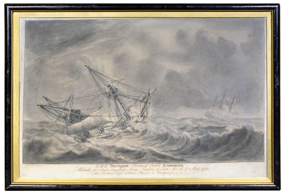 A fine pair of marine drawings depicting East India Company ships.