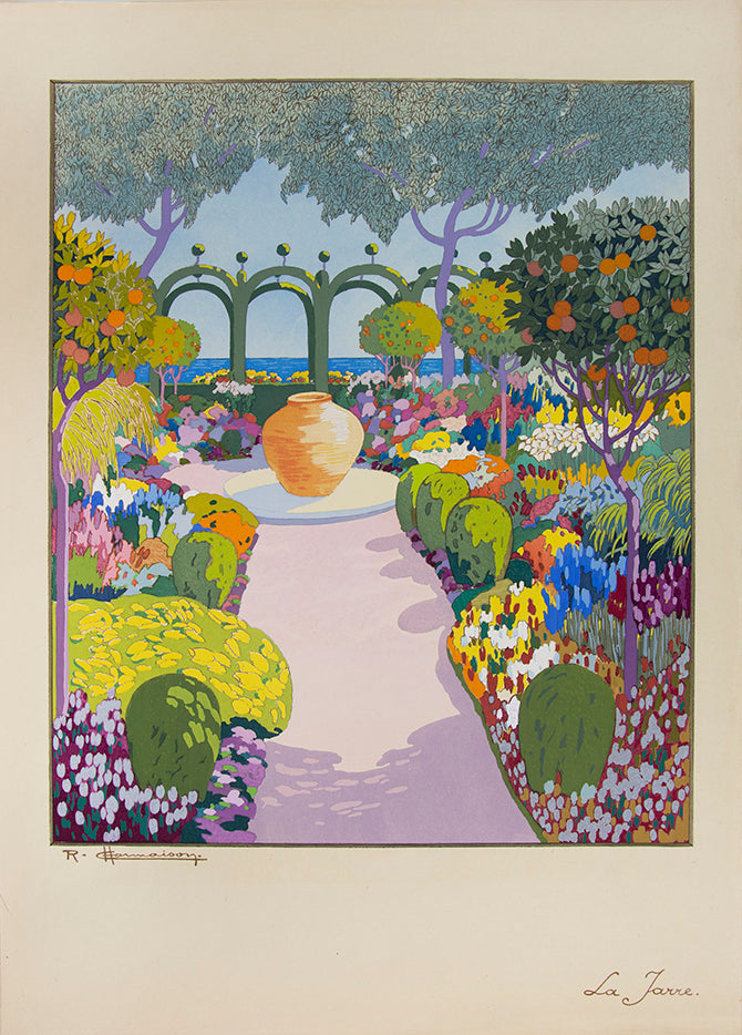 A set of 8 lithographs on Japon paper, hand-coloured in pochoir by Jean Saudé after designs by Charmaison. 