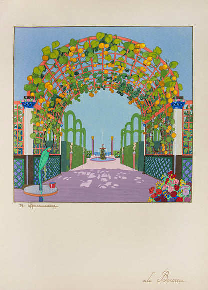 A set of 8 lithographs on Japon paper, hand-coloured in pochoir by Jean Saudé after designs by Charmaison. 