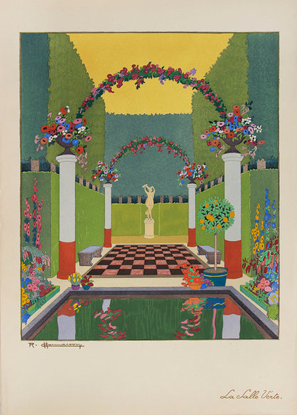 A set of 8 lithographs on Japon paper, hand-coloured in pochoir by Jean Saudé after designs by Charmaison. 