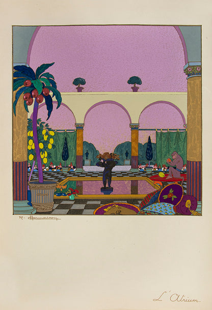 A set of 8 lithographs on Japon paper, hand-coloured in pochoir by Jean Saudé after designs by Charmaison. 