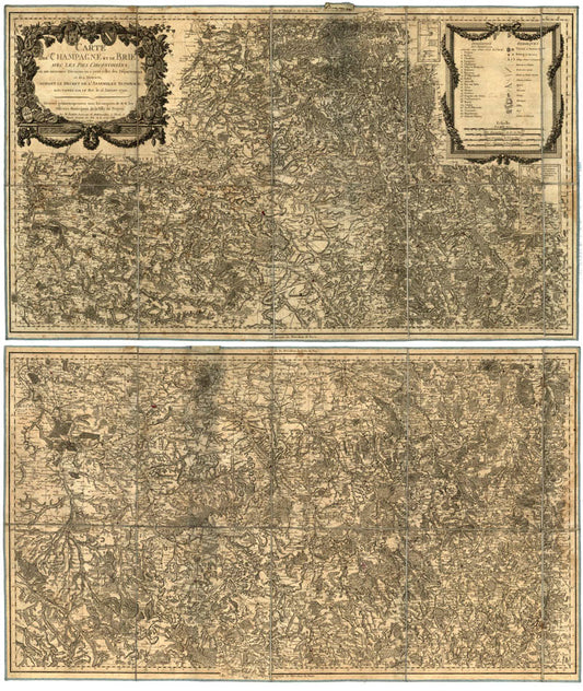 Map engraved by Perrier, printed on 20 sheets, dissected and mounted on two sheets of linen. 