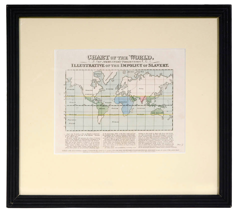 Scarce colour-coded map concerning the sugar trade and its link to slavery.
