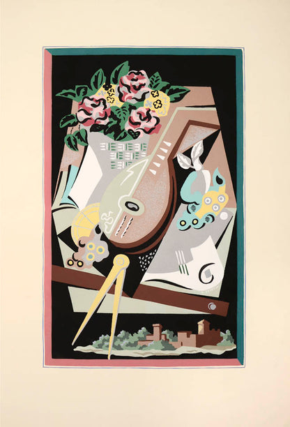 Fleurs et Masques by Gino Severini is a superb depiction of Cubist still lives, harlequin musicians and the masks and theatrics of the Commedia dell'Arte.