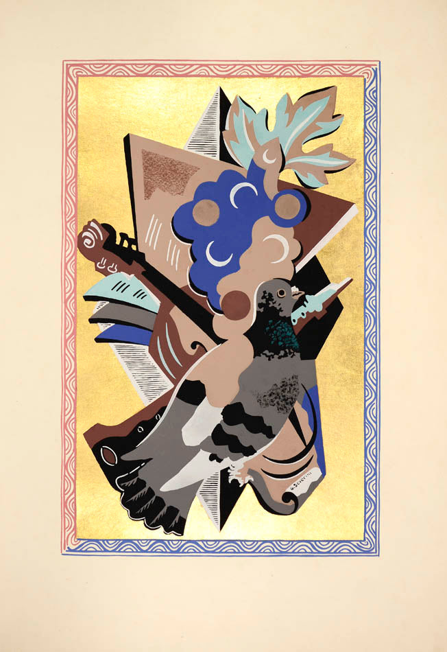Fleurs et Masques by Gino Severini is a superb depiction of Cubist still lives, harlequin musicians and the masks and theatrics of the Commedia dell'Arte.