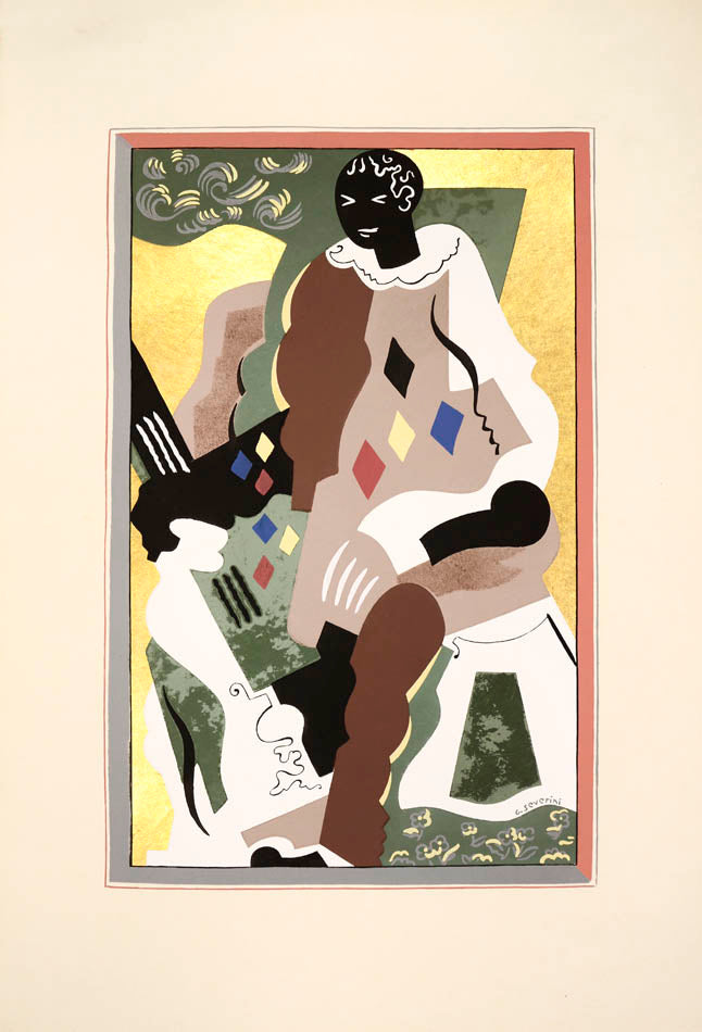 Fleurs et Masques by Gino Severini is a superb depiction of Cubist still lives, harlequin musicians and the masks and theatrics of the Commedia dell'Arte.