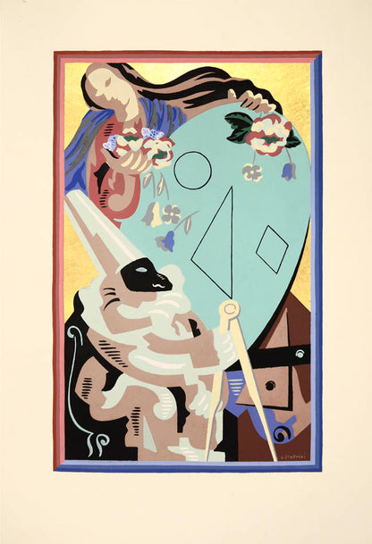 Fleurs et Masques by Gino Severini is a superb depiction of Cubist still lives, harlequin musicians and the masks and theatrics of the Commedia dell'Arte.