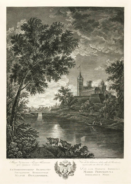 Вид крепости города Павловска при лунном свете.