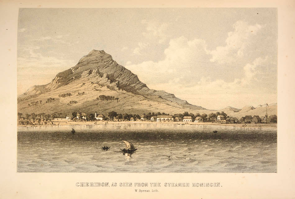 The decorative plates include views and people of Batavia, Penang and Singapore.