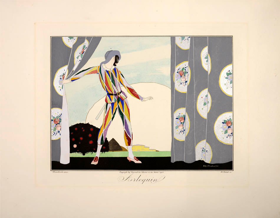 A fine example of Les Masques et les Personnages de la Comédie Italienne by d'Houville, with full set of 12 pochoir plates by Reidel after Brunelleschi.