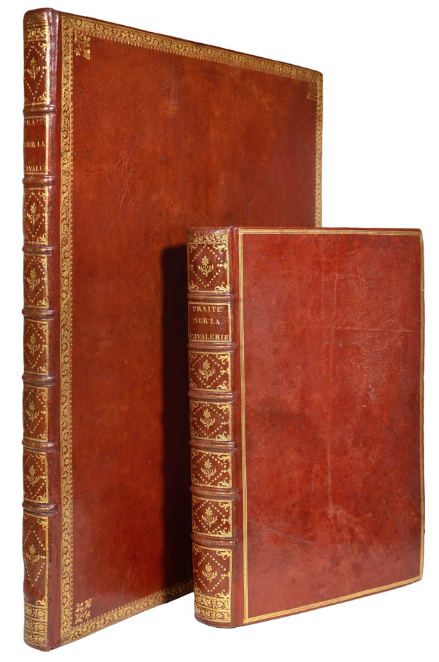 2 vols, comprising text vol. & atlas, together 44 engraved plates, contemporary full red morocco gilt, a scarce and impressive work on cavalry.