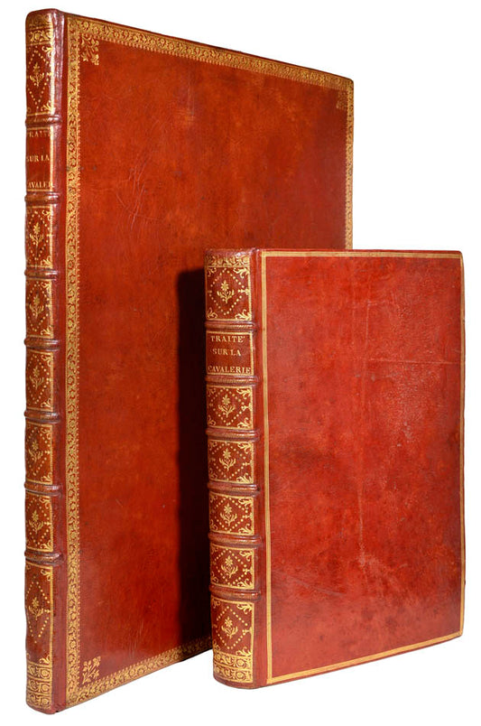 2 vols, comprising text vol. & atlas, together 44 engraved plates, contemporary full red morocco gilt, a scarce and impressive work on cavalry.