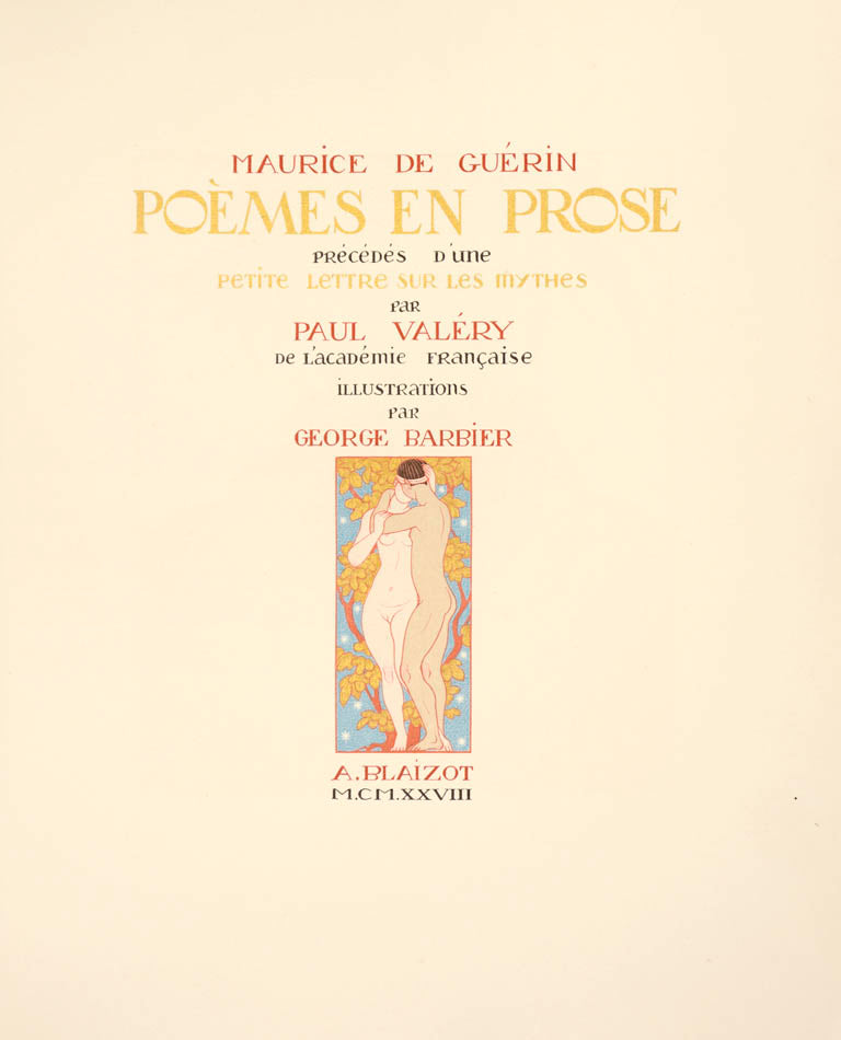 The present work is illustrated by George Barbier who provides beautiful illustrations of the mythological Centaur and the Bacchante, a follower of Bacchus