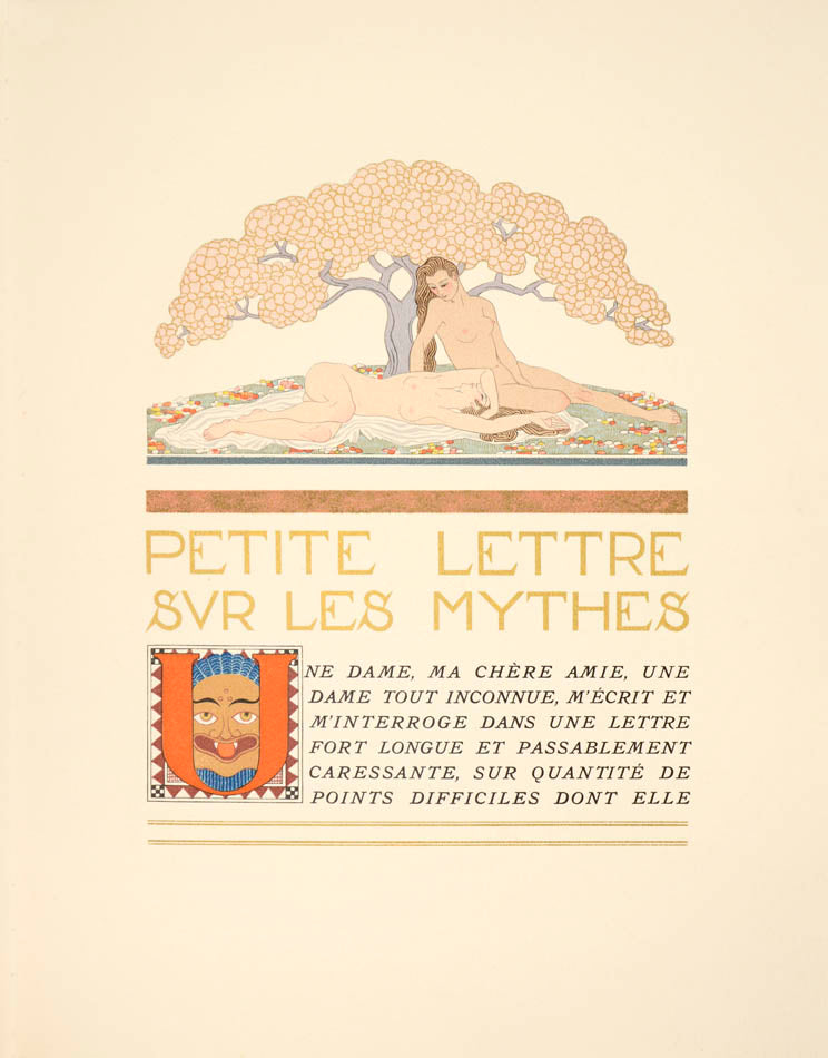 The present work is illustrated by George Barbier who provides beautiful illustrations of the mythological Centaur and the Bacchante, a follower of Bacchus