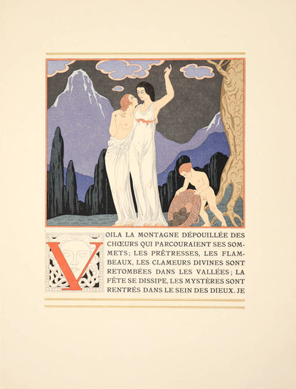 The present work is illustrated by George Barbier who provides beautiful illustrations of the mythological Centaur and the Bacchante, a follower of Bacchus