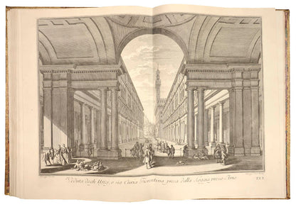 A complete set of the finest pictorial record of the historical architecture of Florence in the XVIII century. In red morocco by Derome. 24 plates.