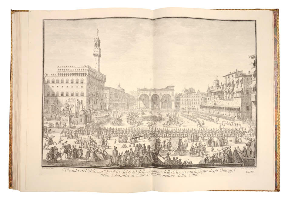 A complete set of the finest pictorial record of the historical architecture of Florence in the XVIII century. In red morocco by Derome. 24 plates.