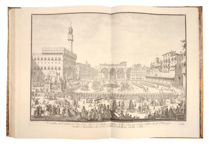 A complete set of the finest pictorial record of the historical architecture of Florence in the XVIII century. In red morocco by Derome. 24 plates.