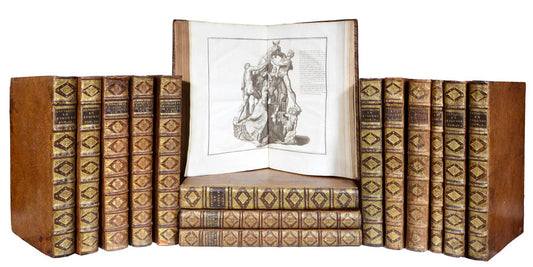 Magisterial work by the Benedictine monk Bernard de Montfaucon (1655–1741), one of the founders of modern archaeology. 15 vols, 1380 engraved plates, calf.