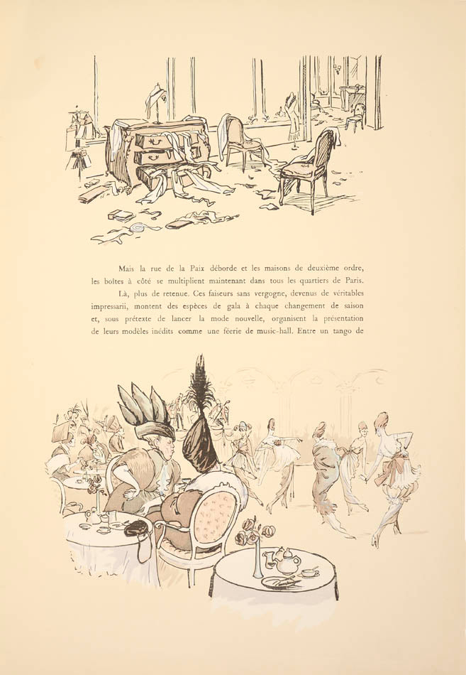 In this lively album Sem illustrates pre war fashion with 16 pages of full page pochoir prints depicting fashionable ladies in fashionable hats.