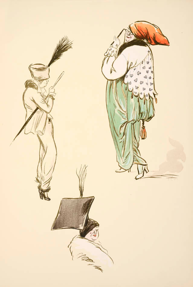 In this lively album Sem illustrates pre war fashion with 16 pages of full page pochoir prints depicting fashionable ladies in fashionable hats.