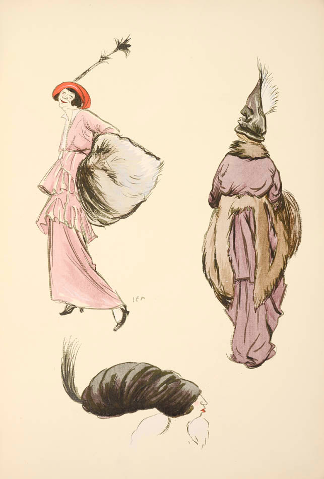 In this lively album Sem illustrates pre war fashion with 16 pages of full page pochoir prints depicting fashionable ladies in fashionable hats.