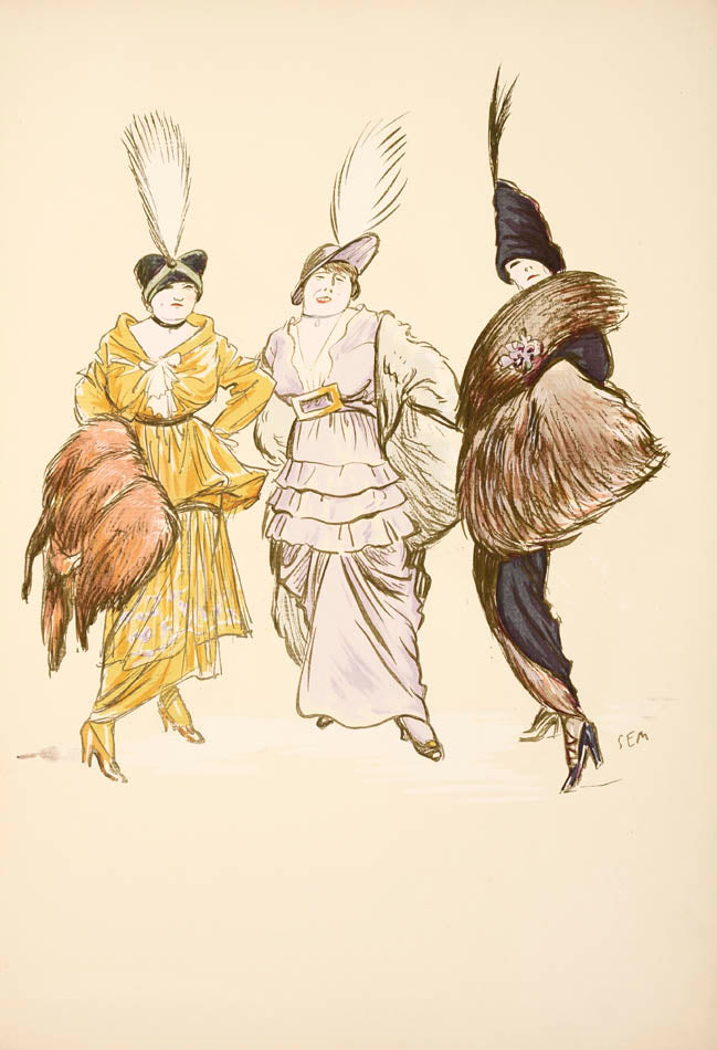 In this lively album Sem illustrates pre war fashion with 16 pages of full page pochoir prints depicting fashionable ladies in fashionable hats.